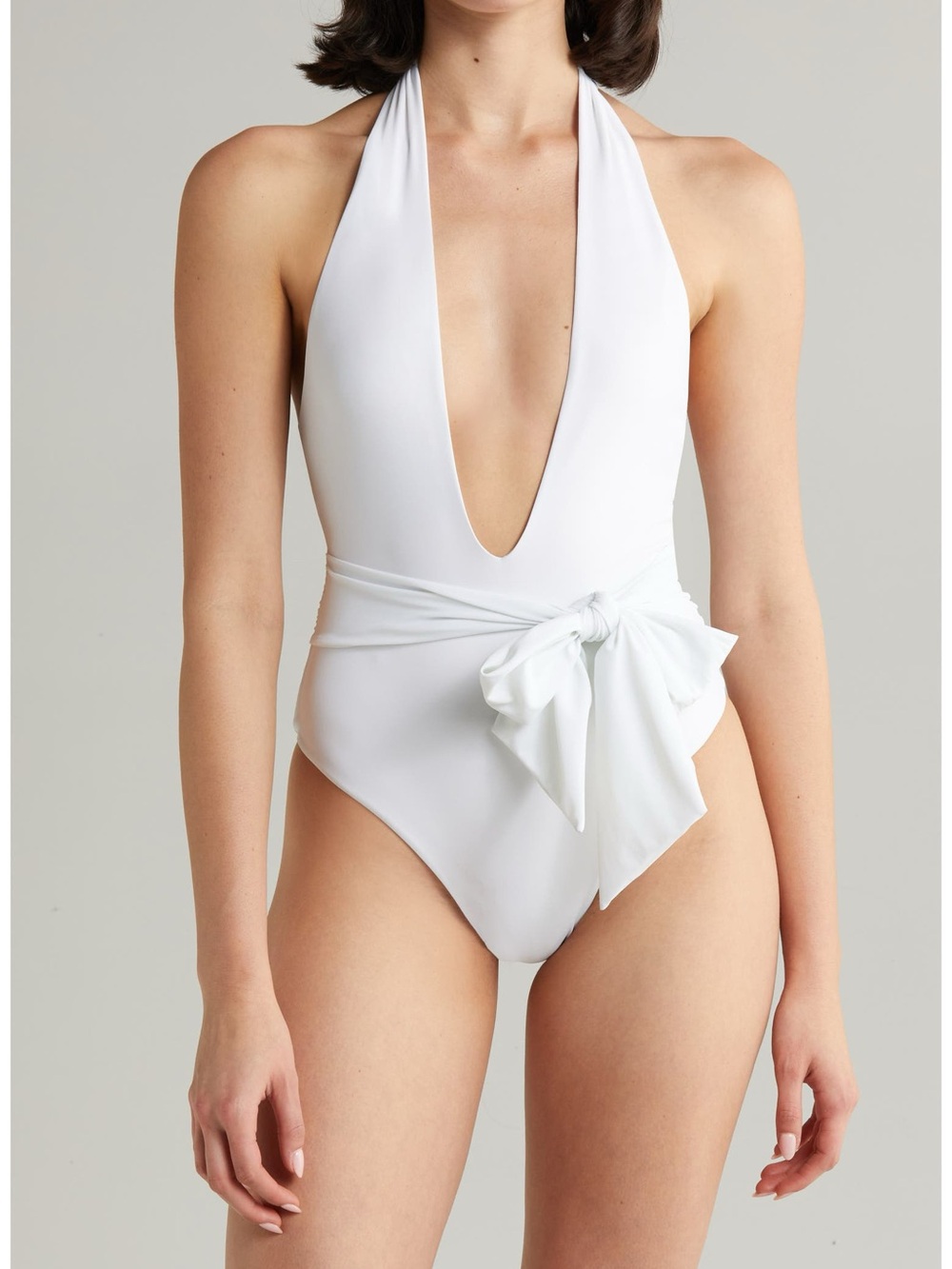 Ramy Brook White Plunge Halter One-Piece Swimsuit